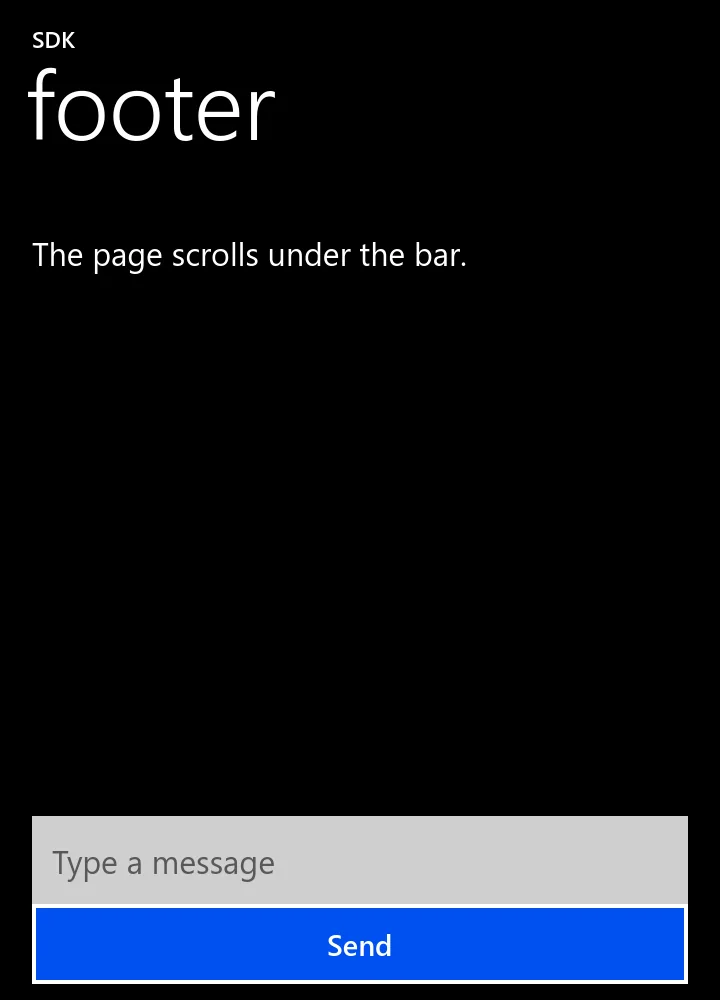 footer rendered in Metro