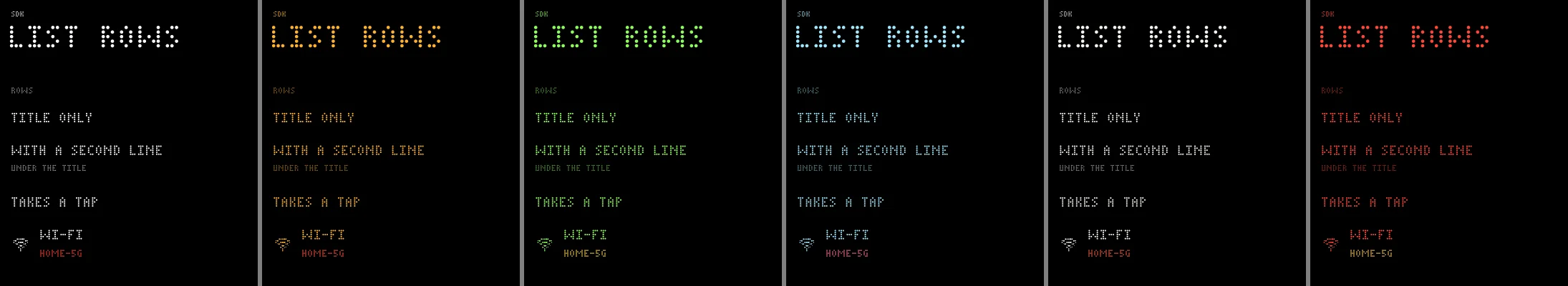 The same page in DotMatrix's six palettes
