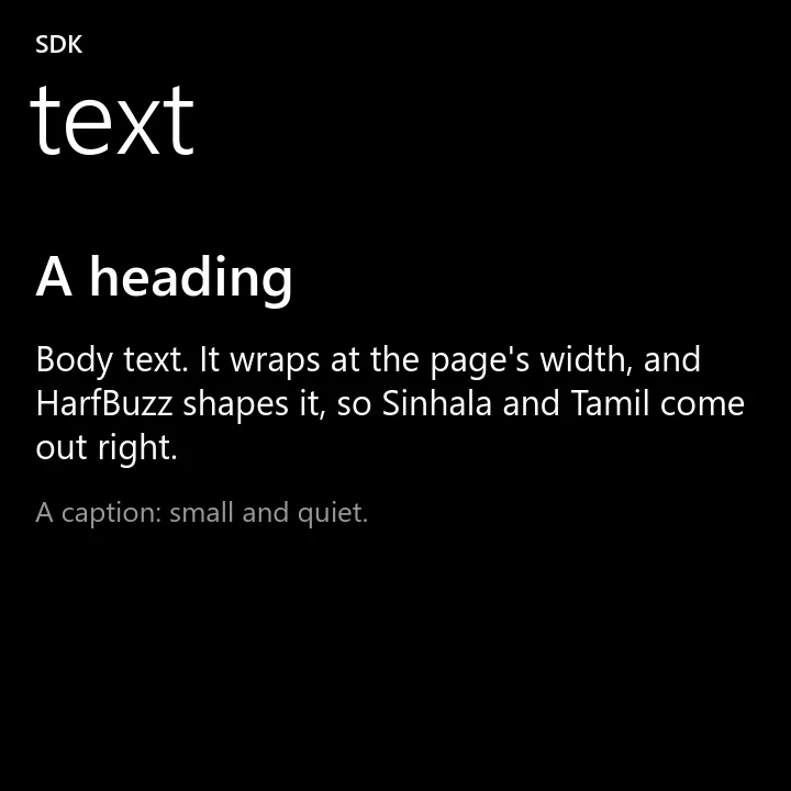 text rendered in Metro